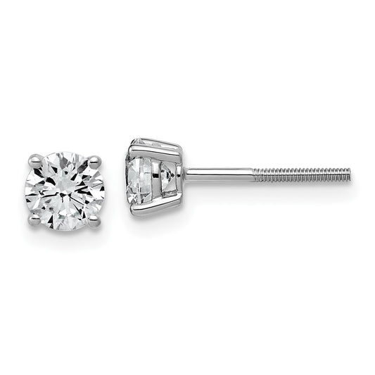14K White Gold 1 carat Lab Grown Diamond VS+ F+ Round Complete Four Prong Lightweight Screwback Stud Earrings