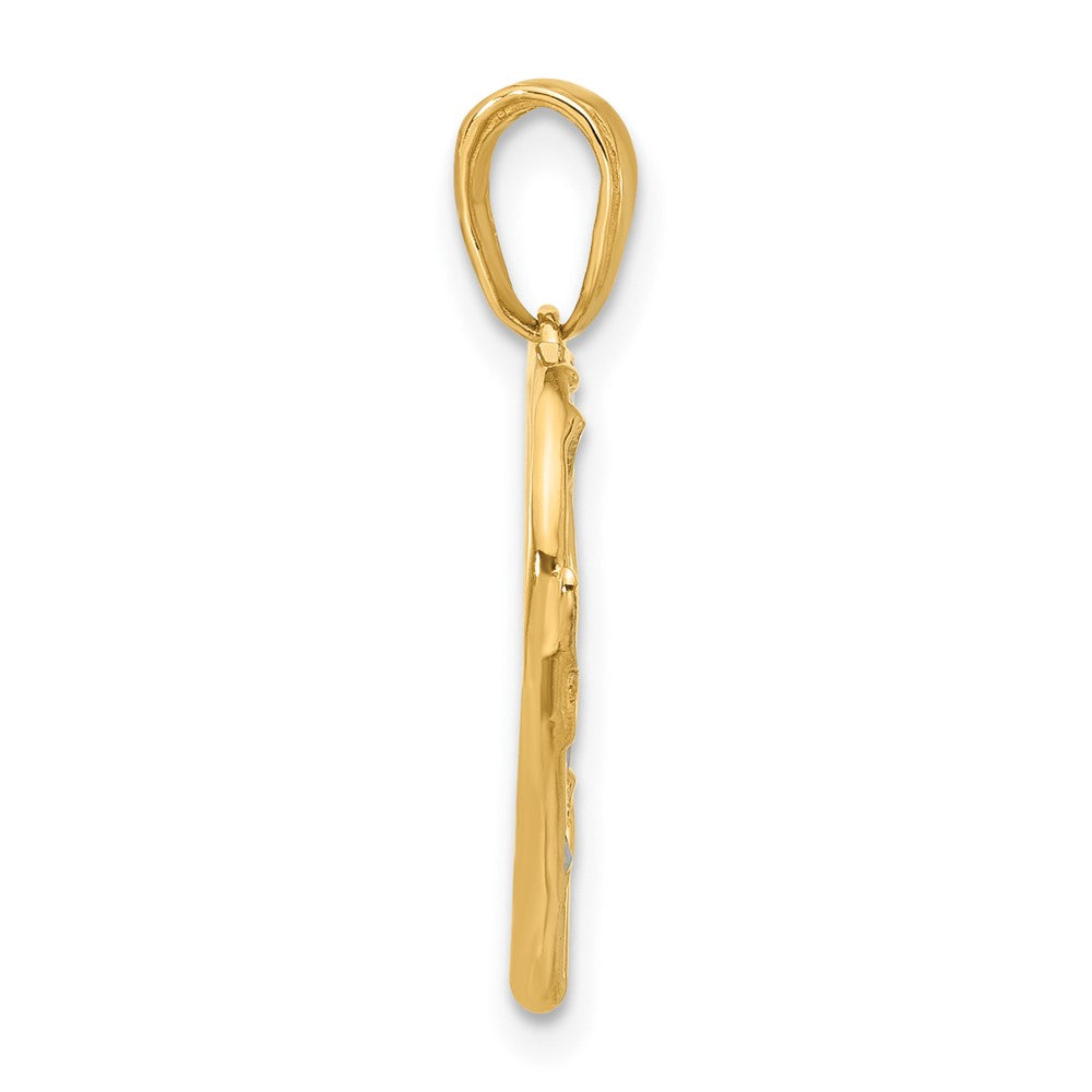 14K Yellow Gold and Rhodium Diamond-cut Mother and Child Hands in Heart Pendant