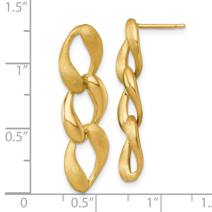 14K Yellow Gold Brushed and Polished Fancy Curb Link Dangle Post Earrings