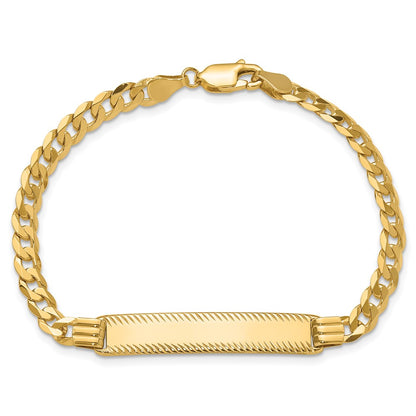 14K Yellow Gold Polished Solid Chain/Solid Plate Curb Link Diamond-cut 34x7mm Plate 7 Inch ID Bracelet