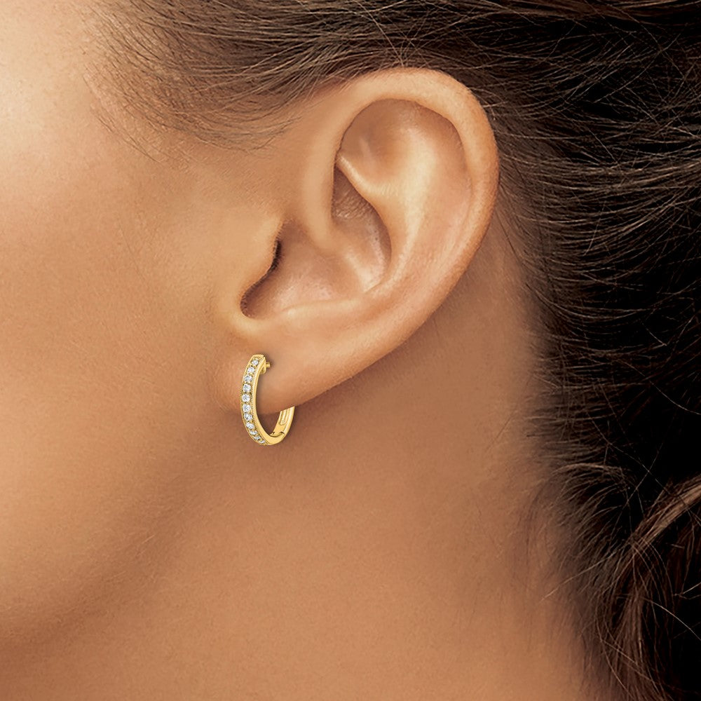 14K Yellow Gold 1/8 carat Diamond Hinged Hoop Earrings