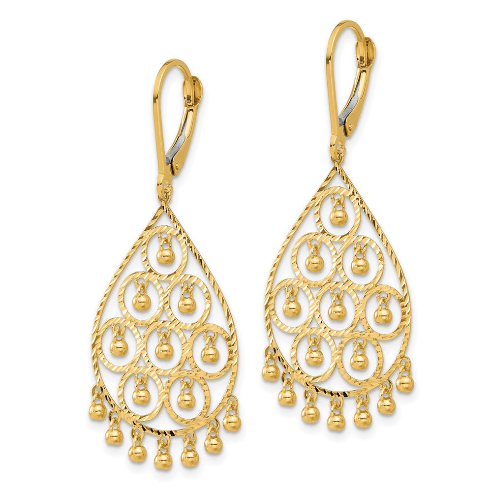 14K Yellow Gold Polished Diamond-cut Chandelier-Style Fringed Dangle Leverback Earrings