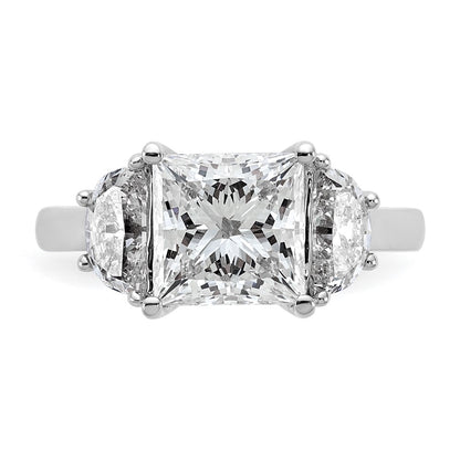 14K White Gold 4 carat Certified Lab Grown Diamond VS/SI+ G+ Princess and Half Moon Complete Three Stone Engagement Ring