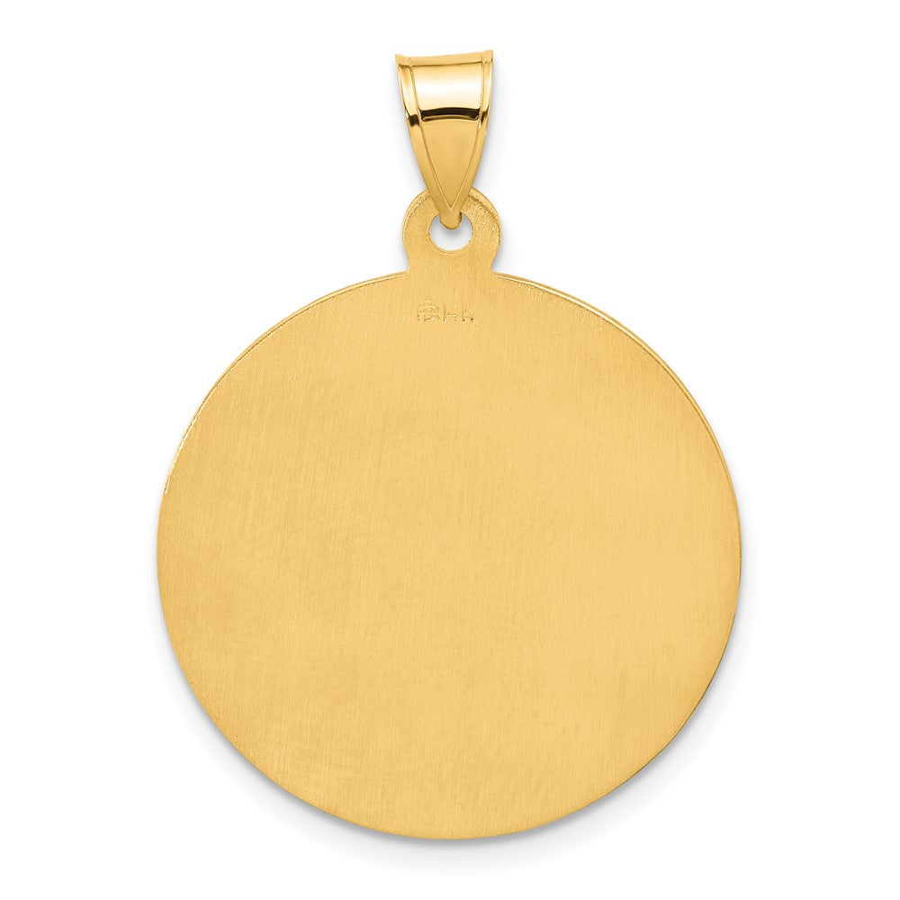 14K Yellow Gold Polished and Satin Solid Miraculous Medal Plain Back Round Pendant