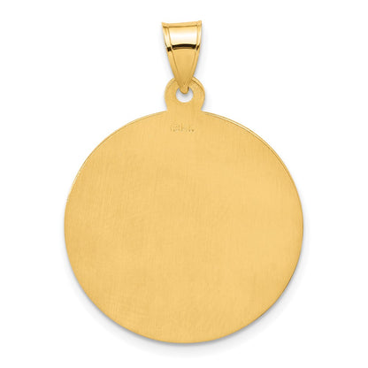 14K Yellow Gold Polished and Satin Solid Miraculous Medal Plain Back Round Pendant