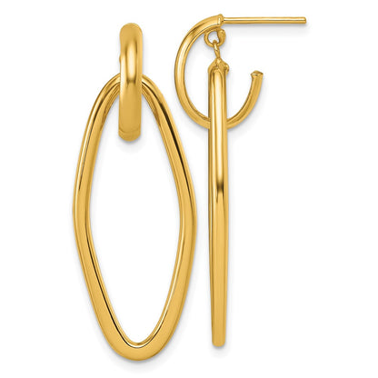 14K Yellow Gold Polished Oval Dangle C-Hoop Post Earrings