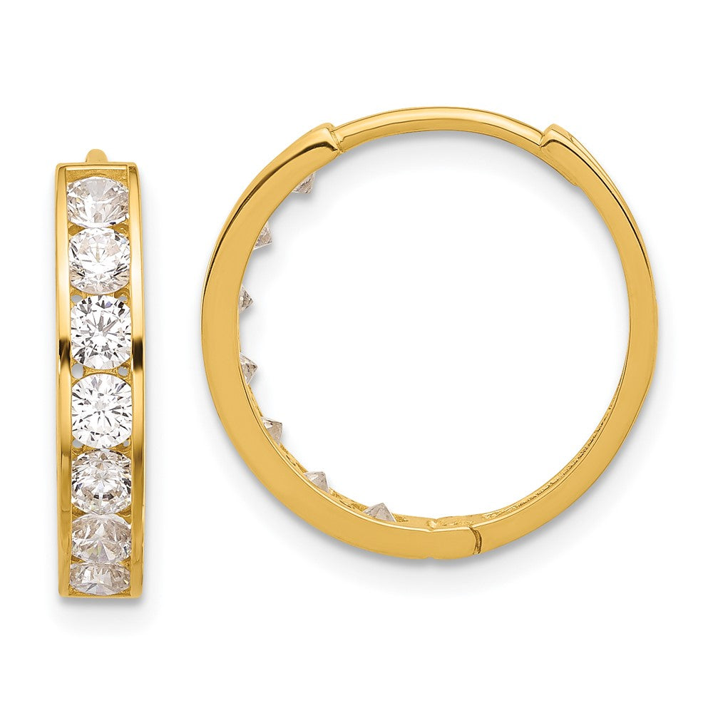 14K Yellow Gold Polished CZ 4x18mm Huggie Hoop Earrings
