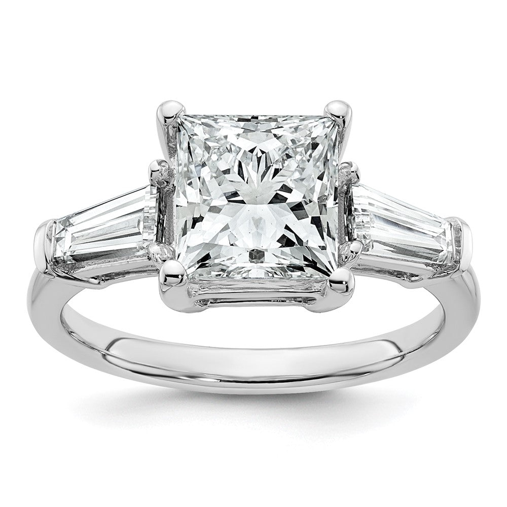 14K White Gold 3/4 carat Lab Grown Diamond VS+ F+ Tapered Baguette 2 1/2 carat Princess Center Semi Mount Three Stone Engagement Ring