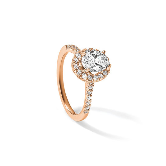 14Kr Rose Gold Oval Halo Engagement Lab Grown Diamond VS/SI+ G+ Semi Mount Ring