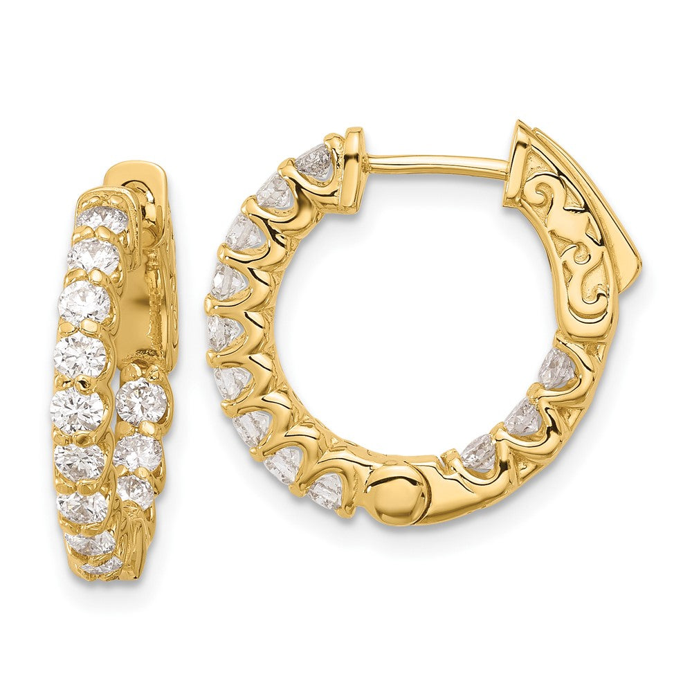 14K Yellow Gold 1.2 carat Diamond Round In/Out Hoop w/Safety Clasp Earrings