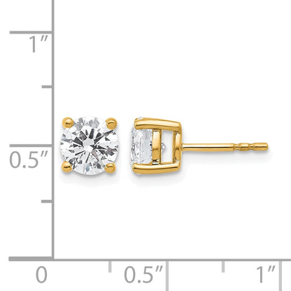 14K Yellow Gold 2 carat Certified Lab Grown Diamond VS+ F+ Round Complete Four Prong Lightweight Stud Earrings