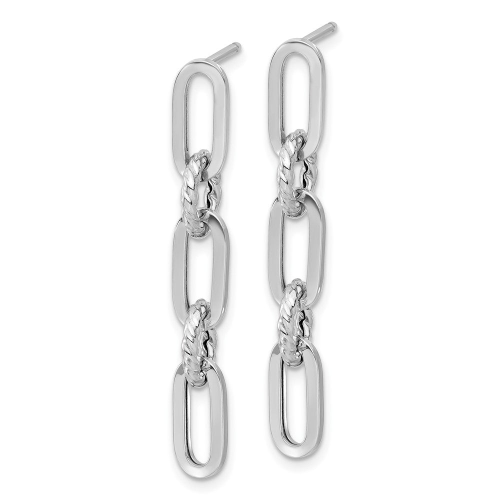 14K White Gold Polished and Textured Chain Link Dangle Post Earrings