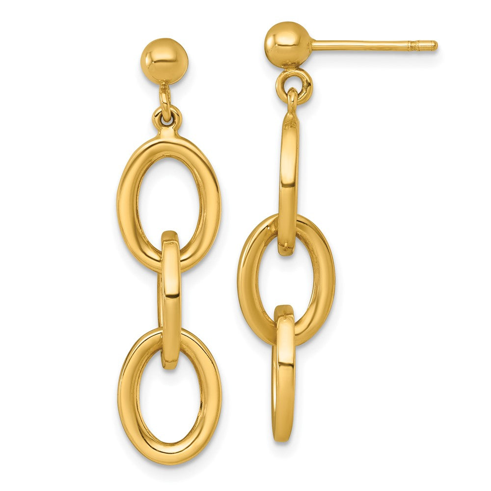 14K Yellow Gold Polished Ovals Dangle Post Earrings