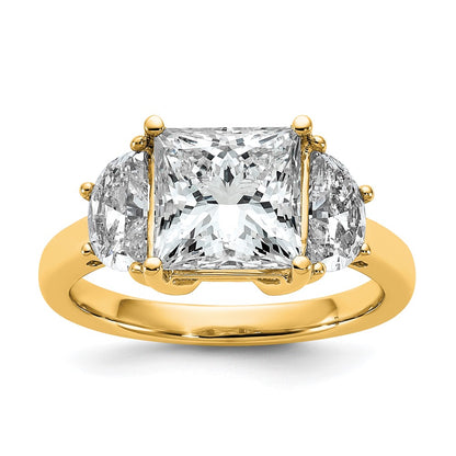 14K Yellow Gold 4 carat Certified Lab Grown Diamond VS/SI+ G+ Princess and Half Moon Complete Three Stone Engagement Ring
