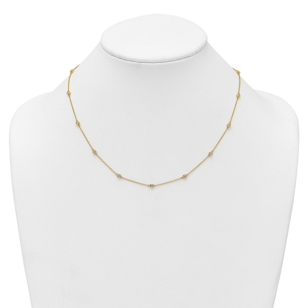 14K Yellow Gold Complete 3/8 carat Bezel-set Diamond and Cable Chain 15-Station 18 Inch Necklace
