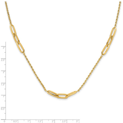 14K Yellow Gold Polished Oval Link and Diamond-cut Rope 3-Station 20.25 Inch Necklace