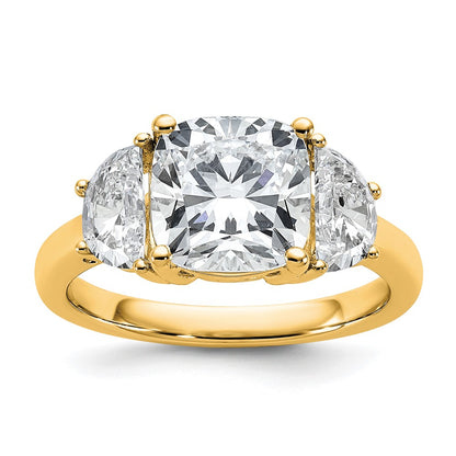 14K Yellow Gold 4 carat Certified Lab Grown Diamond VS+ F+ Complete Cushion and Half Moon Three Stone Engagement Ring