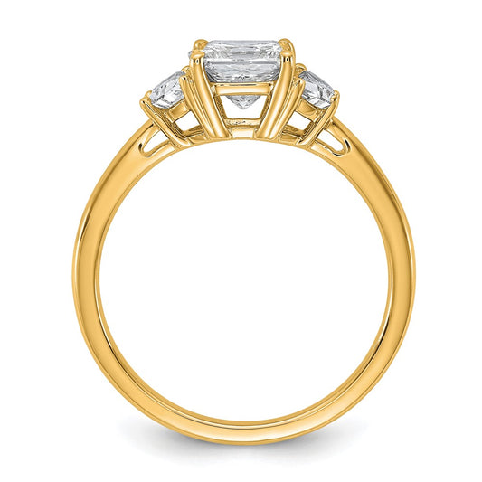 14K Yellow Gold 3/8 carat Lab Grown Diamond VS+ F+ Half Moon 1 carat Princess Center Semi Mount Three Stone Engagement Ring