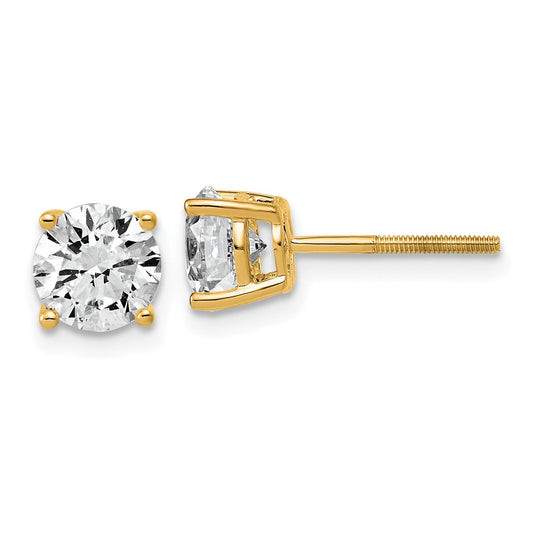 14K Yellow Gold 2 carat Lab Grown Diamond VS/SI+ G+ Round Complete Four Prong Lightweight Screwback Stud Earrings