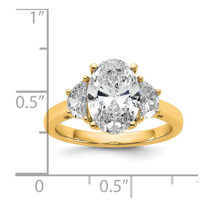 14K Yellow Gold 3 1/8 carat Certified Lab Grown Diamond VS+ F+ Complete Oval and Half Moon Three Stone Engagement Ring