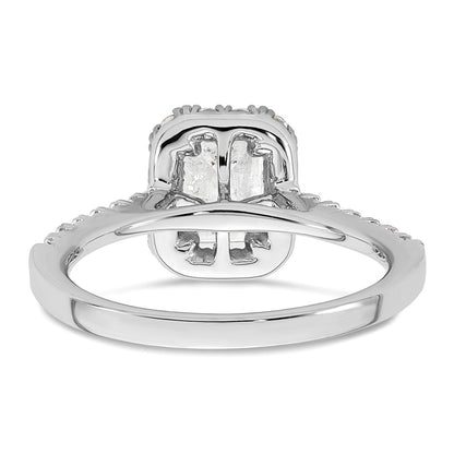 14K White Gold Halo (Holds 1 carat (6.8x4.7mm) Emerald-cut Center) 1/2 carat Diamond Semi-mount Engagement Ring