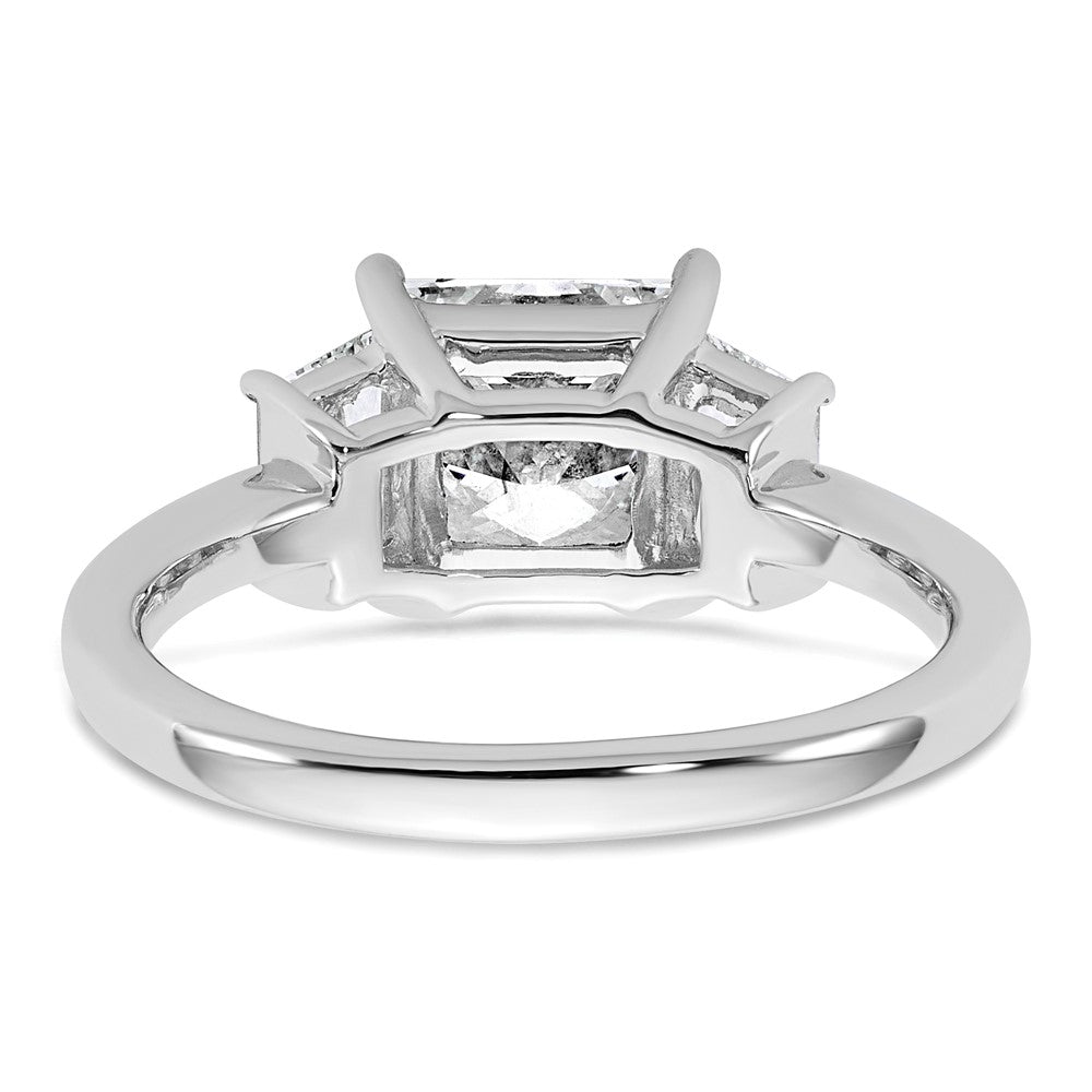 14K White Gold 3/4 carat Lab Grown Diamond VS+ F+ Trapezoid 2 carat Princess Center Semi Mount Three Stone Engagement Ring