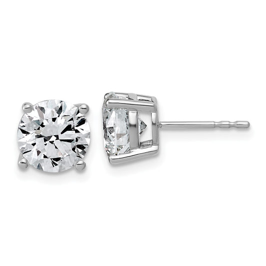 14K White Gold 4 carat Lab Grown Diamond VS+ F+ Round Complete Four Prong Lightweight Stud Earrings