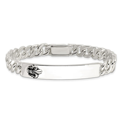 Sterling Silver Antiqued Fleur-de-lis ID Men's Bracelet