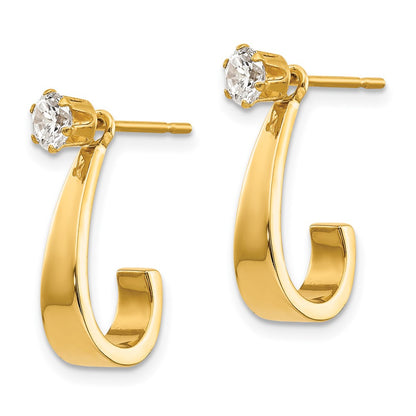 14K Yellow Gold Polished J-Hoop Jackets with 4mm CZ Stud Earrings