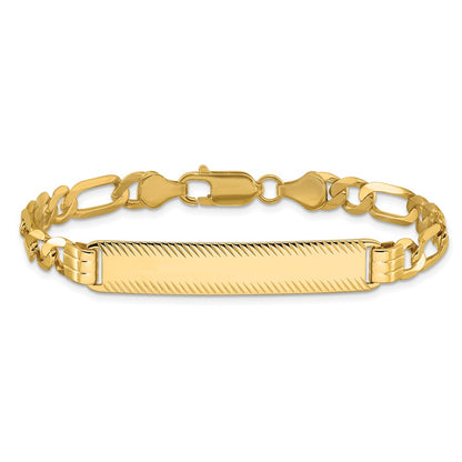 14K Yellow Gold Polished Solid Chain/Solid Plate Figaro Link Diamond-cut 39x8mm Plate 7 Inch ID Bracelet