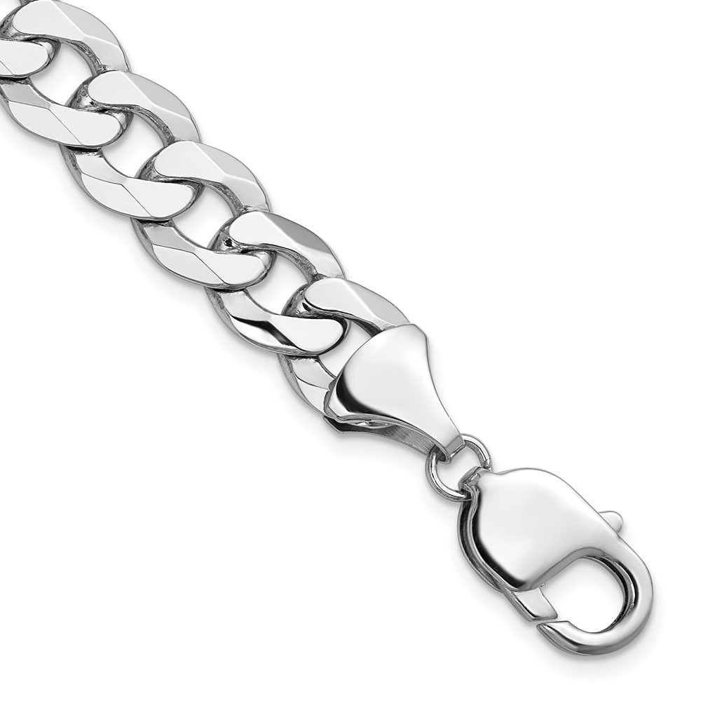 14k White Gold 9.5mm Flat Beveled Curb Chain Necklace