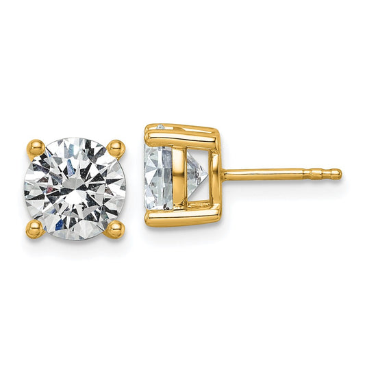 14K Yellow Gold 3 carat Lab Grown Diamond VS+ F+ Round Complete Four Prong Lightweight Stud Earrings