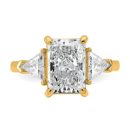 14K Yellow Gold 3 5/8 carat Certified Lab Grown Diamond VS/SI+ G+ Radiant and Triangle Complete Three Stone Engagement Ring