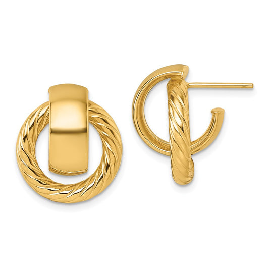 14K Yellow Gold Polished and Twisted Doorknocker C-Hoop Post Earrings