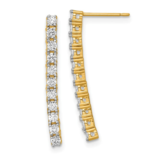 14K Yellow Gold Polished CZ Bar Dangle Post Earrings