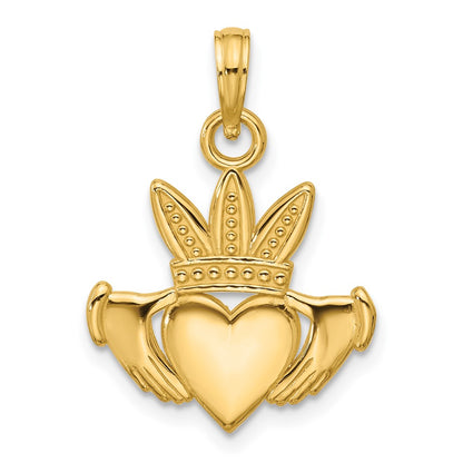 14K Yellow Gold Polished Heart Crown Pendant