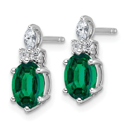 14K White Gold Diamond and 7x5 Oval May/Lab Created Emerald Post Earrings