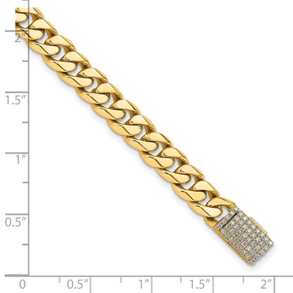 14K Yellow Gold Hand-polished 7mm Miami Cuban Link 1.55 carat Diamond Clasp 8.25 Inch Bracelet