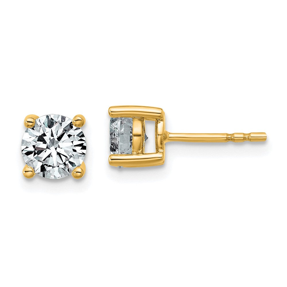 14K Yellow Gold 1 1/2 carat Lab Grown Diamond VS/SI+ G+ Round Complete Four Prong Lightweight Stud Earrings