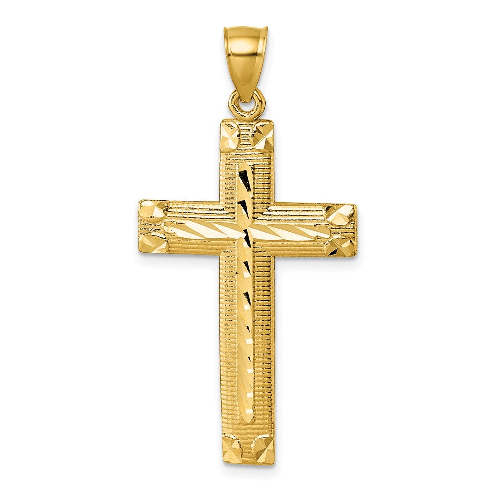 14K Yellow Gold Polished Diamond-cut Textured Fancy Latin Cross Pendant