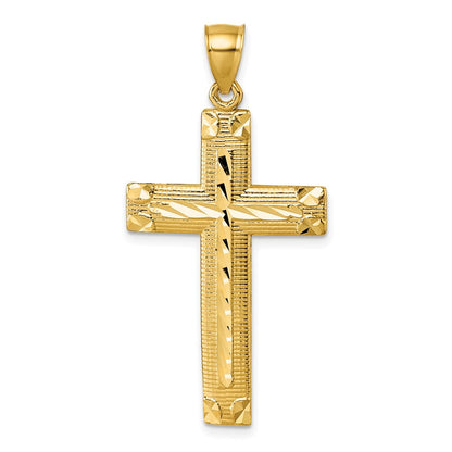 14K Yellow Gold Polished Diamond-cut Textured Fancy Latin Cross Pendant