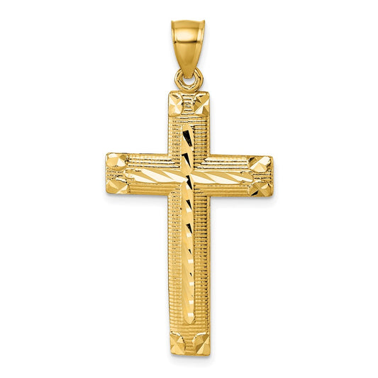 14K Yellow Gold Polished Diamond-cut Textured Fancy Latin Cross Pendant