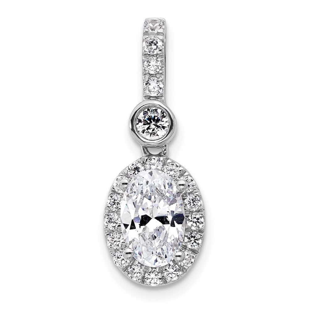 14K White Gold 2 carat Certified Lab Grown Diamond VS+ F+ Oval Complete Halo Pendant