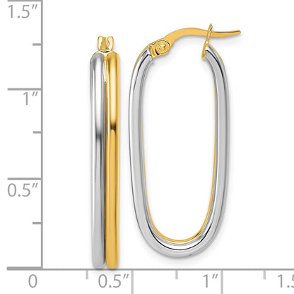 14K Yellow Gold with Rhodium Polished 4.00mm x 33mm Oval Hoop Earrings