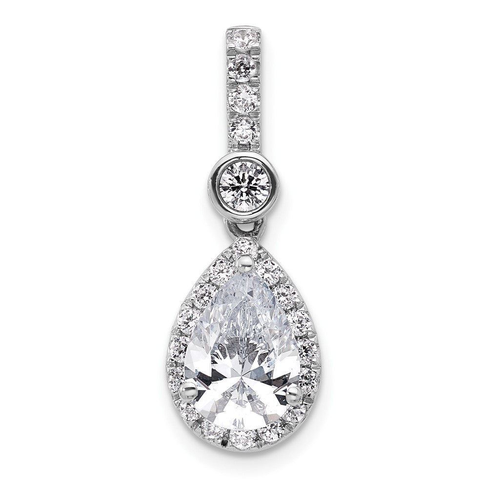 14K White Gold 2 carat Certified Lab Grown Diamond VS/SI+ G+ Pear Complete Halo Pendant