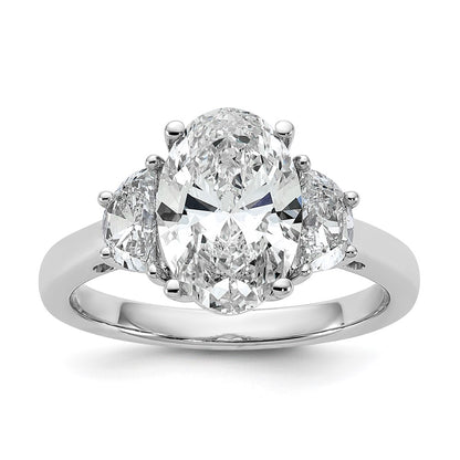 14K White Gold 5/8 carat Lab Grown Diamond VS+ F+ Half Moon and 2 1/2 carat Oval Center Semi Mount Three Stone Engagement Ring