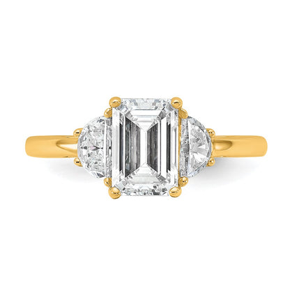 14K Yellow Gold 2 carat Certified Lab Grown Diamond VS/SI+ G+ Complete Emerald and Half Moon Three Stone Engagement Ring