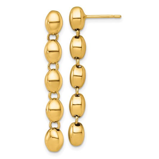 14K Yellow Gold Polished Oval Beaded Dangle Post Earrings