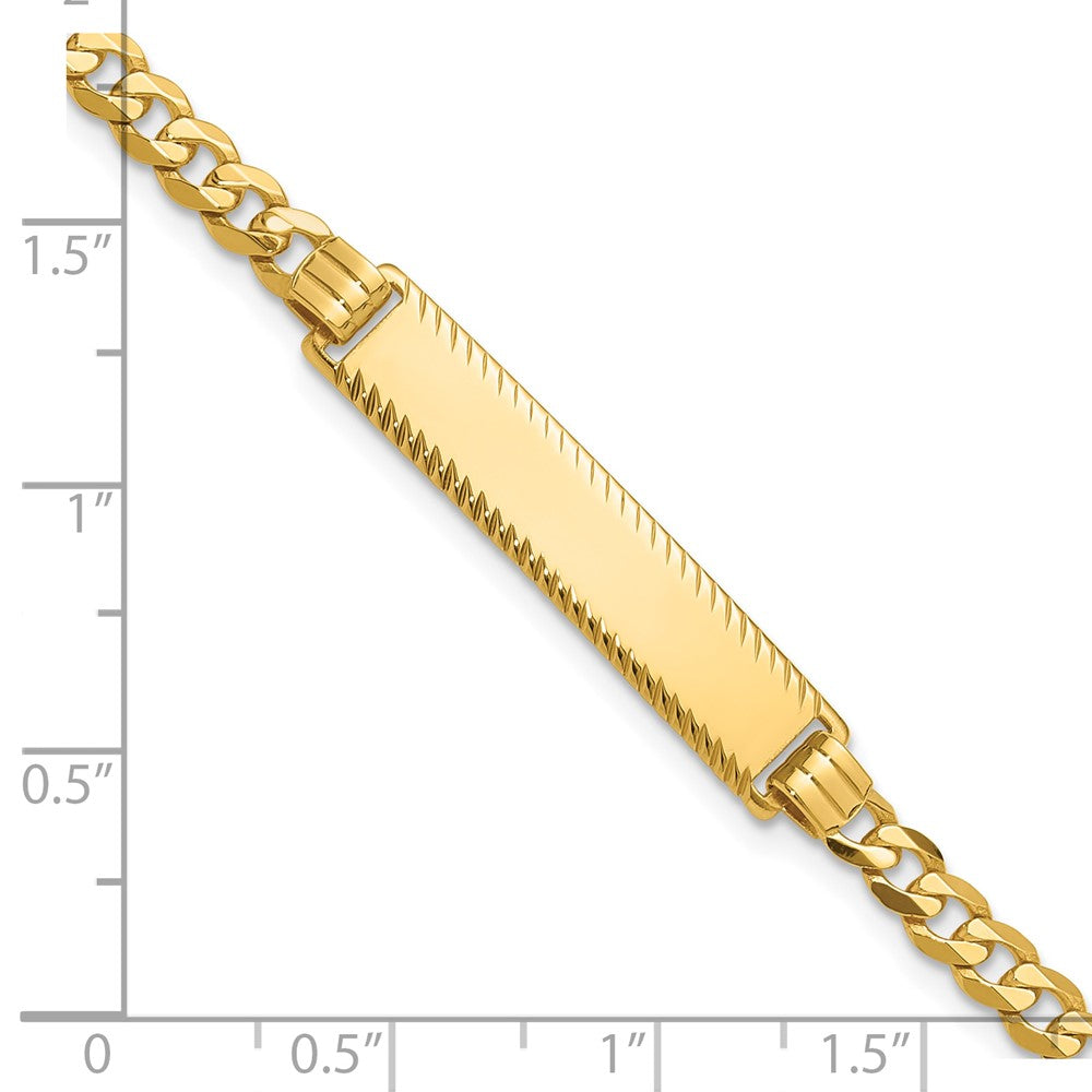 14K Yellow Gold Polished Solid Chain/Solid Plate Flat Curb Link Diamond-cut 29x6.5mm Plate 7 Inch ID Bracelet
