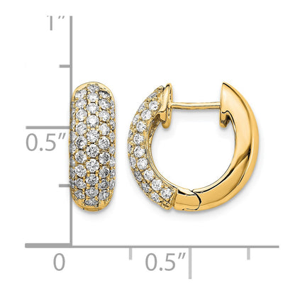 14K Yellow Gold 1 carat Diamond Pave Hinged Hoop Earrings